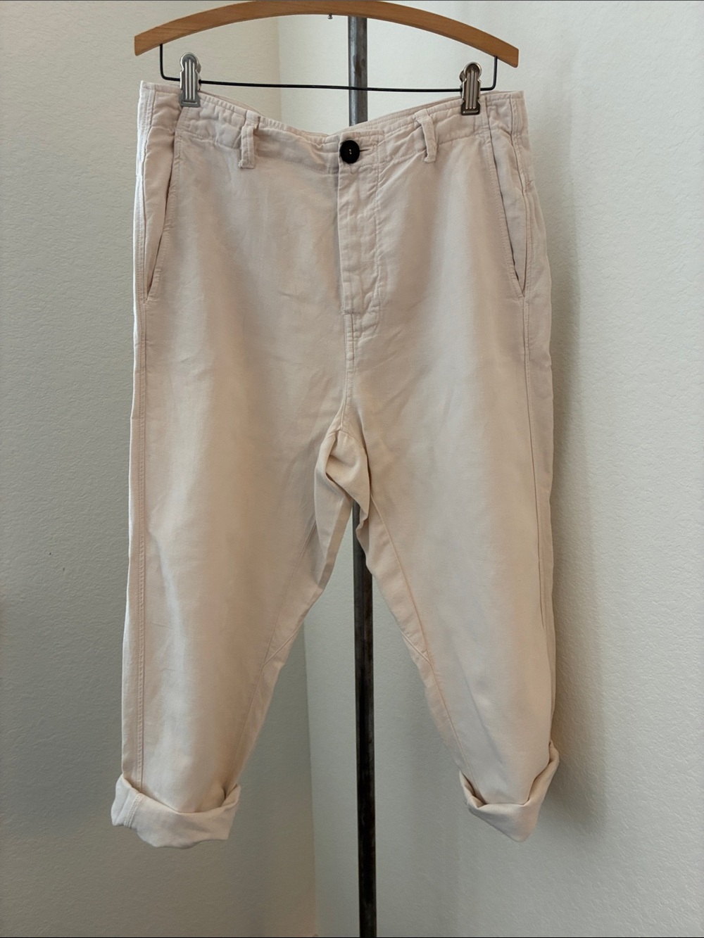 Zara sz L Cotton & Linen Cream Barrel Leg Pants Clean Girl Coastal Utility Baggy